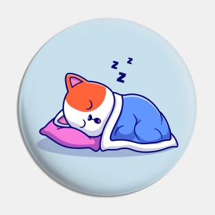 Cute Cat Sleeping With Pillow And Blanket Cartoon Pin