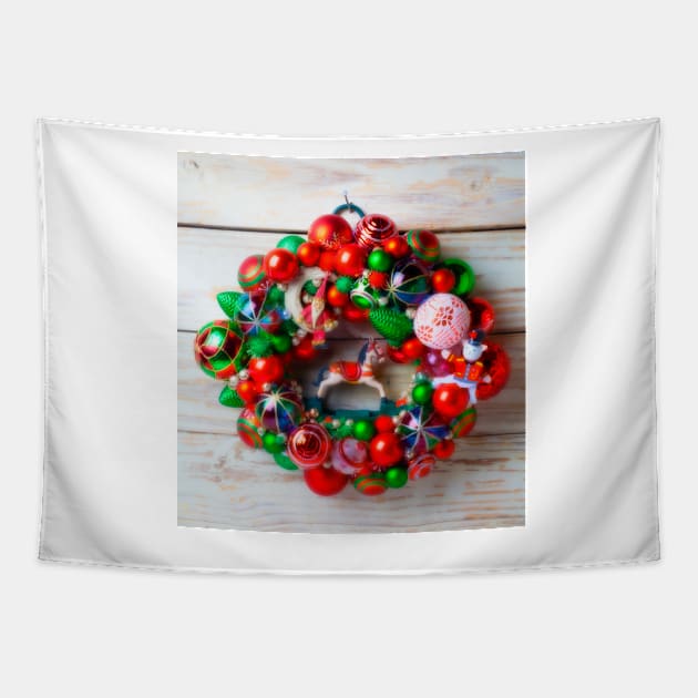 Rocking Horse Christmas Wreath Tapestry by photogarry