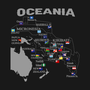 Pacific-Centered Map, oceania flags Maps and names, Micronesia Flag Map, Polynesia Flag Map, Melanesia Flag Map T-Shirt