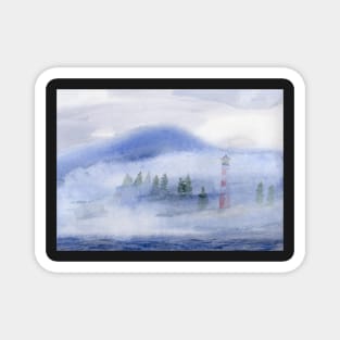 Lighthouse with Fog Watercolor Painting Magnet