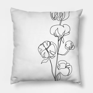 One line cotton flower. Continuous line print. Pillow