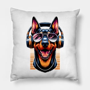 German Pinscher Smiling DJ with Energetic Rhythms Pillow