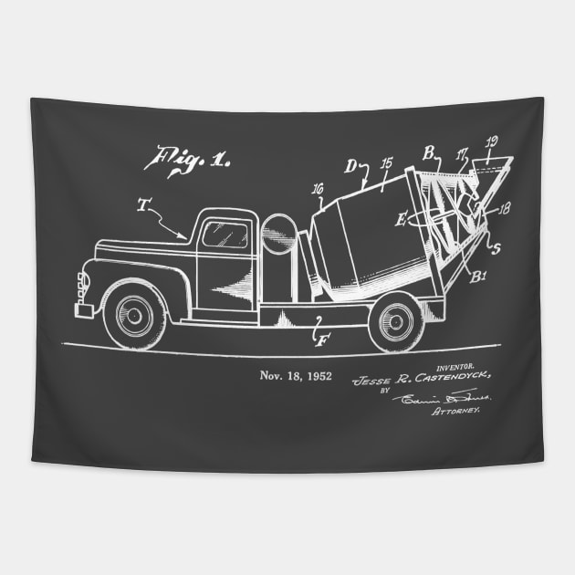 Vintage Concrete Truck Patent Image 1952 Tapestry by MadebyDesign