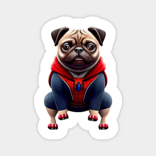 Pug in Superhero Suit - Adorable Pug Dressed as Spider Inspired Hero Magnet