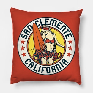 Vintage Surfing Badge for San Clemente, California Pillow