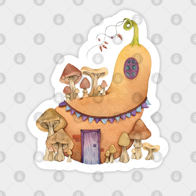 Pumpkin House with Mushrooms - Pumpkin Halloween - Sticker