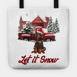 Doberman Let It Snow Tree Farm Red Truck Christmas Tote