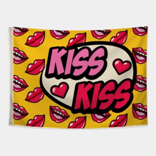 Kiss pattern in yellow background design Tapestry