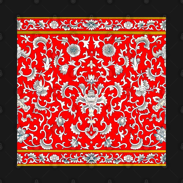 red main color printed images that are based on vintage floral and geometric motifs, can be used in decorating fabrics and coverings in fashion by Marccelus