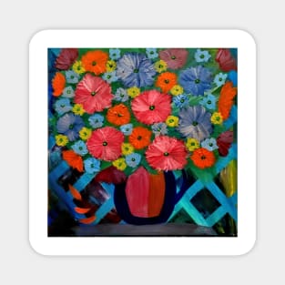 Colorblock layered background and mixed flowers in Bright colors in a vase Magnet
