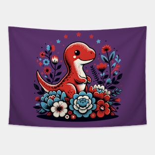 Cute dinosaur with flowers Tapestry