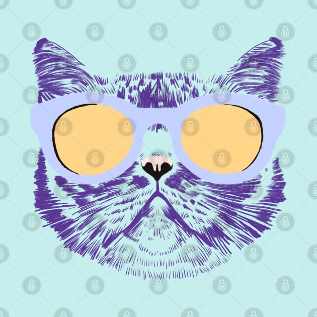 Tabby Cat with Holographic Sunglasses - Lilac Yellow Mint by Itouchedabee