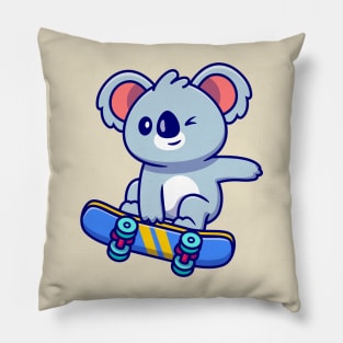 Cute Koala Playing Skateboard Pillow