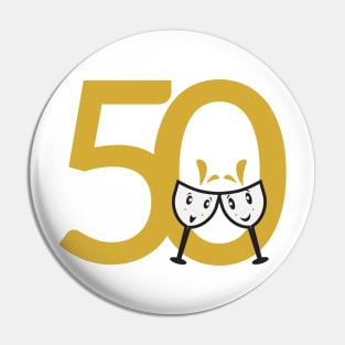 50th Birthday Large Numbers and Cute Wine Glasses Pin