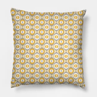 Grey, Yellow, White, Retro Geo Pattern Pillow