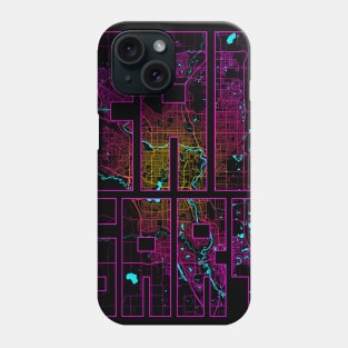 Calgary, Canada City Map Typography - Neon Phone Case