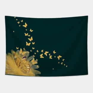 Aesthetic Yellow Flower and Butterflies Tapestry