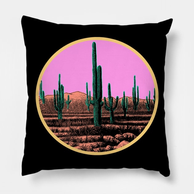 Desert Cactus Sunset Pillow by encycloart