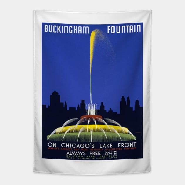 Buckingham Fountain Chicago Tapestry by RockettGraph1cs