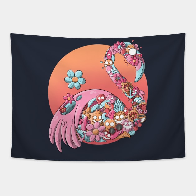 Flamingo Doodles Tapestry by MerchBeastStudio