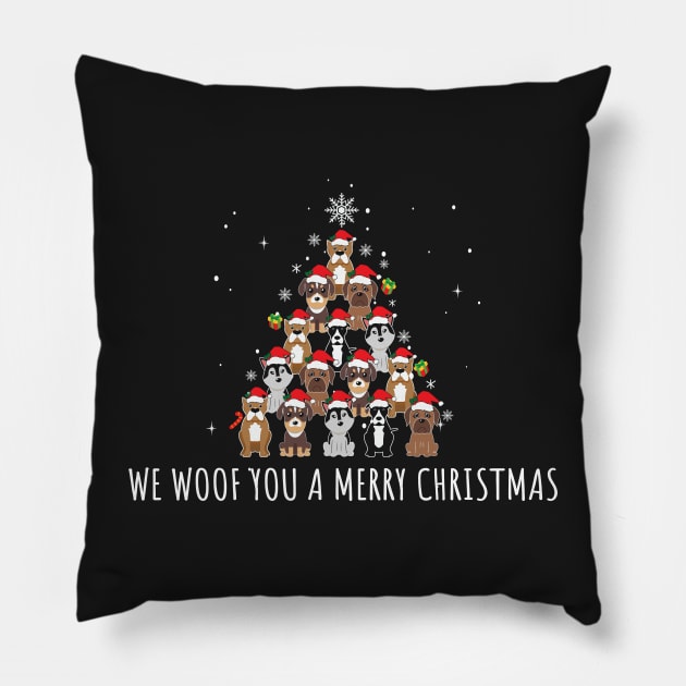 We Woof You a Merry Christmas / Snow Christmas Dog Lover Santa Hat Pillow by WassilArt