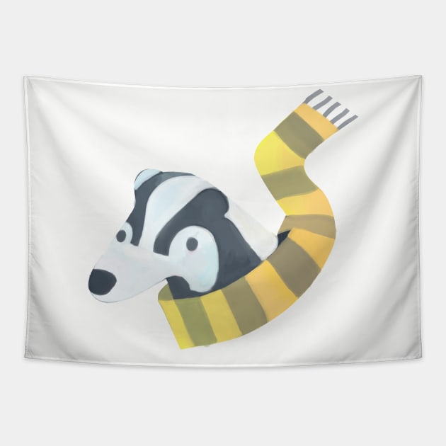 Happy Badger with black and yellow scarf Tapestry by eyesasdaggers