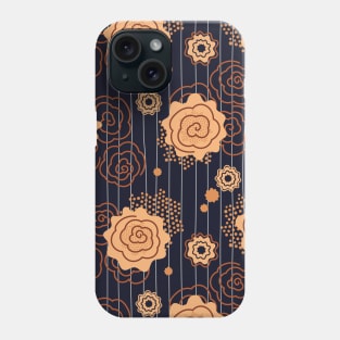 Dusky rose retro mid-century flowers pattern - brown, dark blue Phone Case