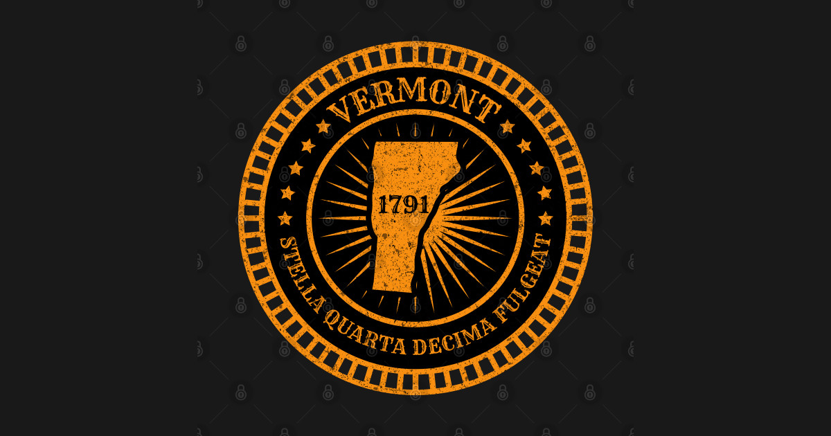 Vermont VT Map Badge Motto Flag Slogan Stella Quarta Decima Fulgeat