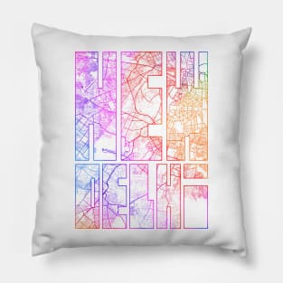 New Delhi, India City Map Typography - Colorful Pillow