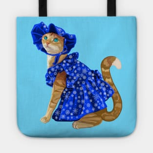 Ginger Cat in Snowflake Winter Dress Tote