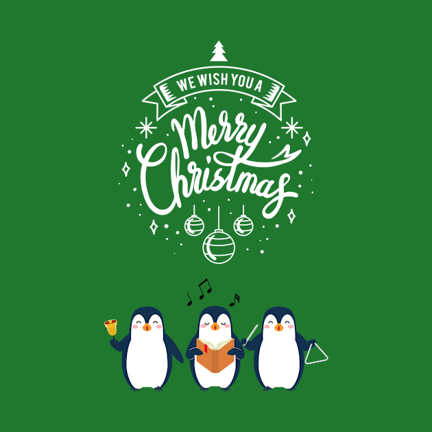 Christmas Penguins Caroling - Light Text by Whiskers and Wings