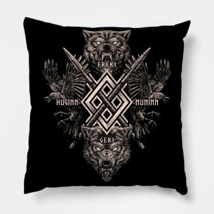 Viking Wolf Raven of Odin Geri Freki Huginn Muninn Gungnir Norse Mythology Pillow