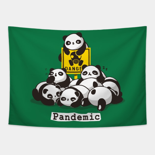 Pandemic Pun - Cute Panda Gang - Biohazard Danger Sign Tapestry by BlancaVidal