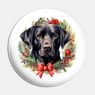 Christmas Black Labrador Retriever Dog Wreath Pin