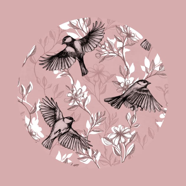 Flowers and Flight in Monochrome Rose Pink by micklyn