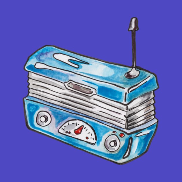 Little Blue Retro Radio by JenTheTracy