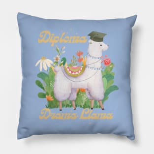 College Graduation Funny Quote Diploma Drama Llama, Cute Gold Green Waterolor Alpaca in Floral Grassy Bush Pillow