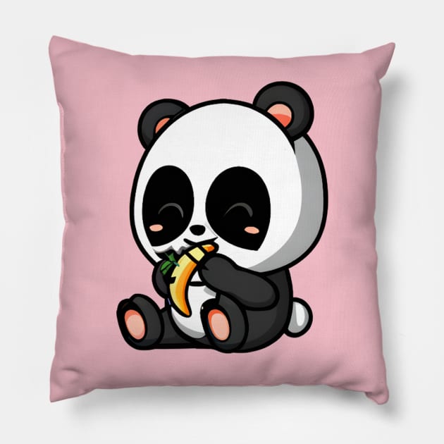 Panda Bear Eating a Banana Because Why Not? Pillow by 1FunLife