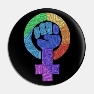 Swirly Rainbow Feminist Symbol Pin