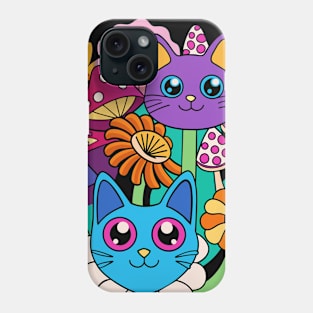 Trippy Cats, Mushrooms and Flowers Phone Case