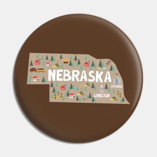 Nebraska State USA Illustrated Map Pin