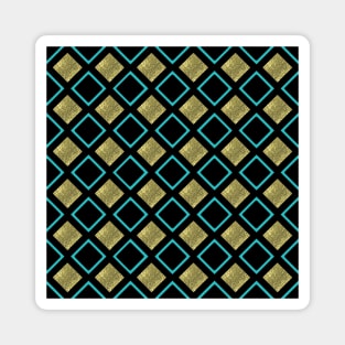 Harlequin design in black and gold with teal Magnet