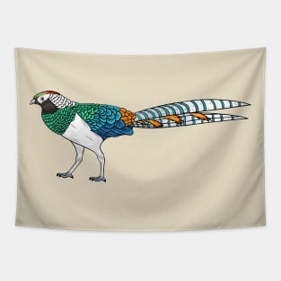 Lady amherst's pheasant bird cartoon illustration Tapestry