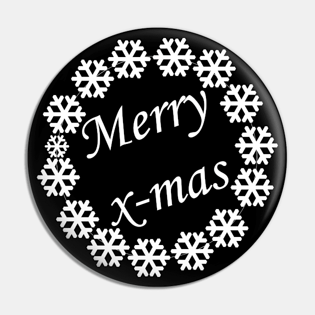 Merry X-mas Typography Design - Black and White Pin by art-by-shadab