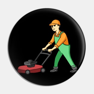 Gardener Mowing Grass Pin