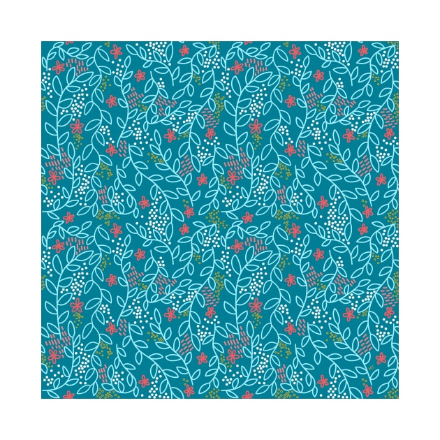 Floral Doodles - Coral and Teal by monitdesign