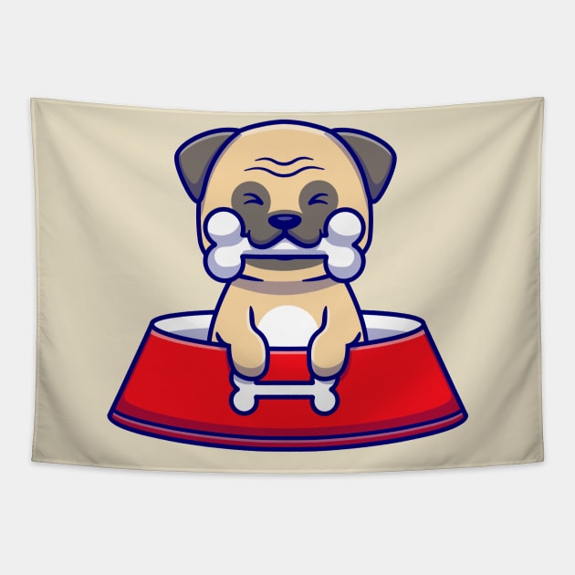 Cute Pug Eat Bone Tapestry by Catalyst Labs