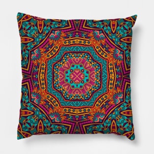 Colorful Oriental Rug Mandala Boho Pattern Pillow