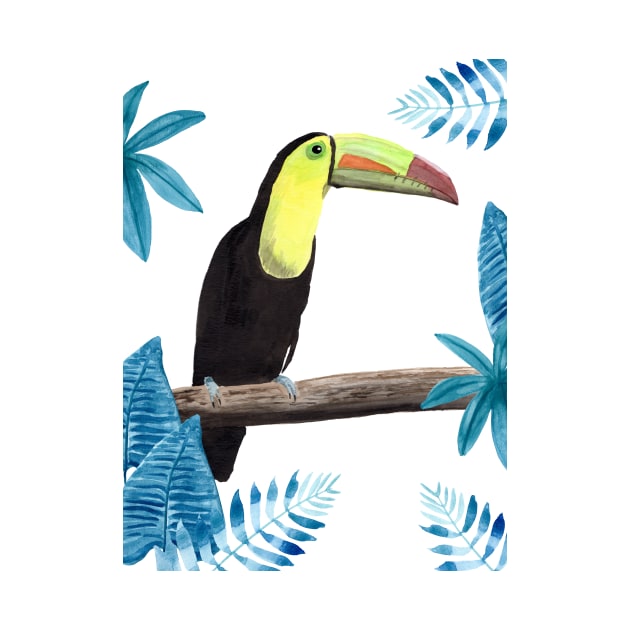 Toucan with tropical leaves by Sandraartist