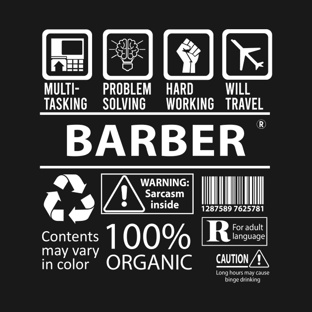 Barber T Shirt - MultiTasking Certified Job Gift Item Tee by Aquastal